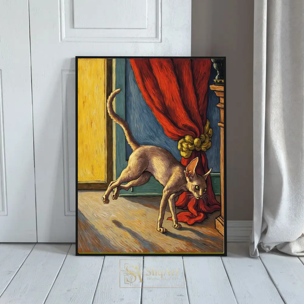 Playful Sphynx Cat Painting - Impressionist Style Wall Art