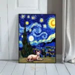 ANI cat sitting under starry night painting 104