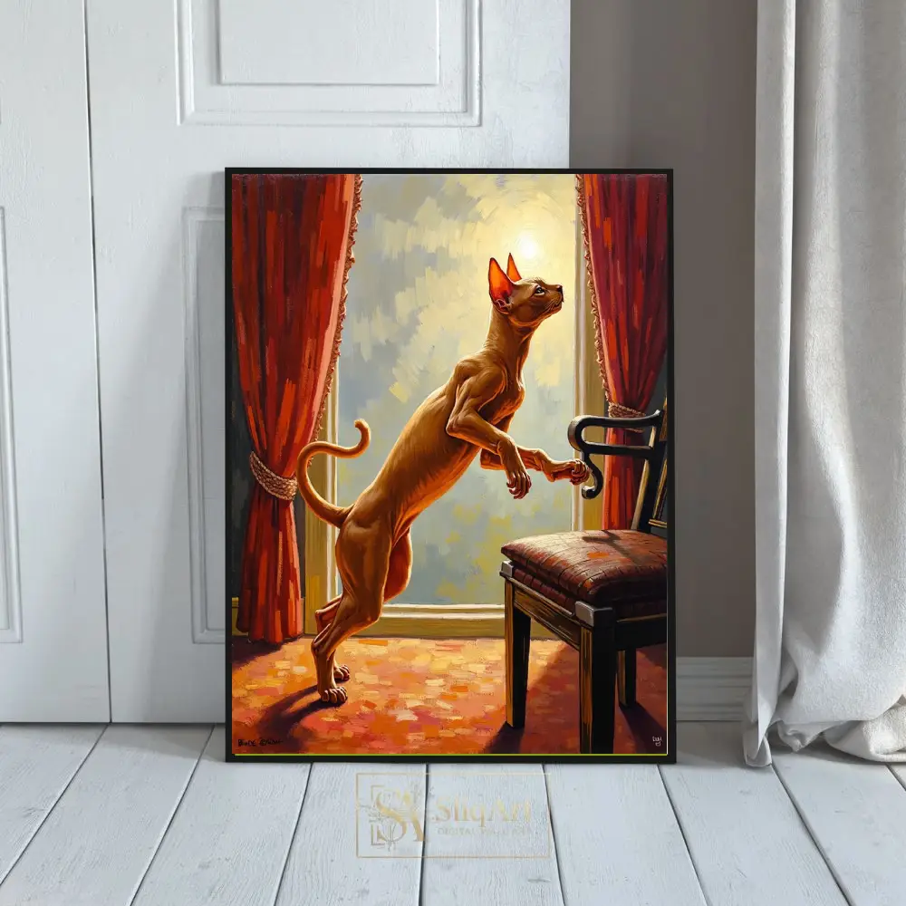 Golden Hour Sphynx Cat Wall Art - Impressionist Canvas Print