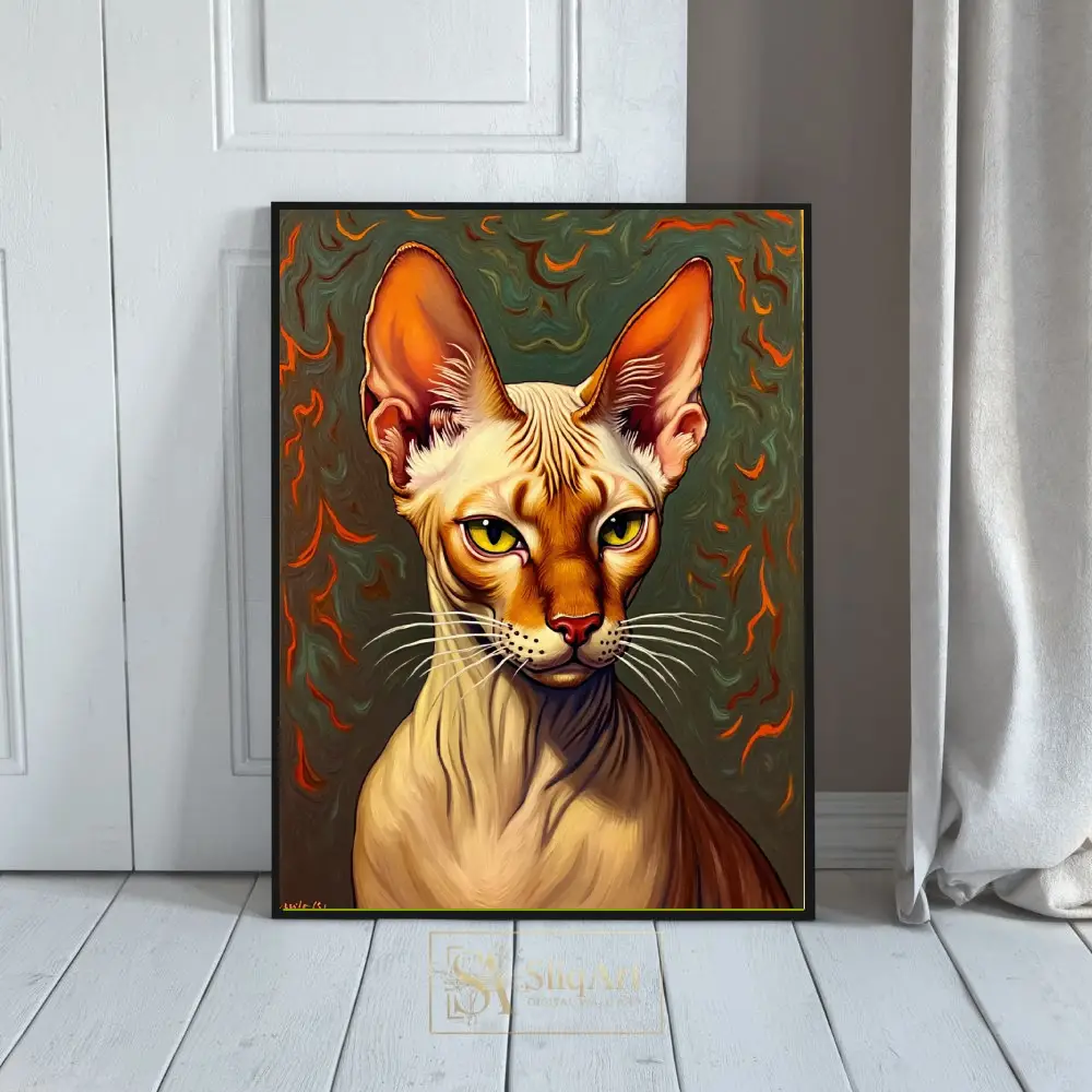 Vibrant Sphynx Cat Portrait Art - Modern Feline Canvas Print