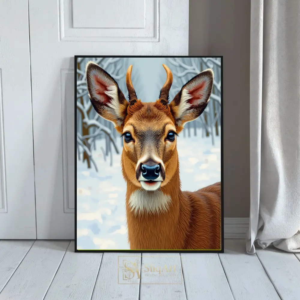 Majestic Young Buck Deer Winter Forest Canvas Art