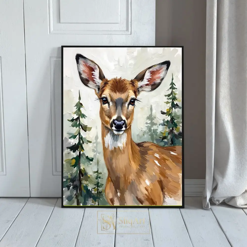 Enchanted Doe: Textured Impasto Deer Wall Art