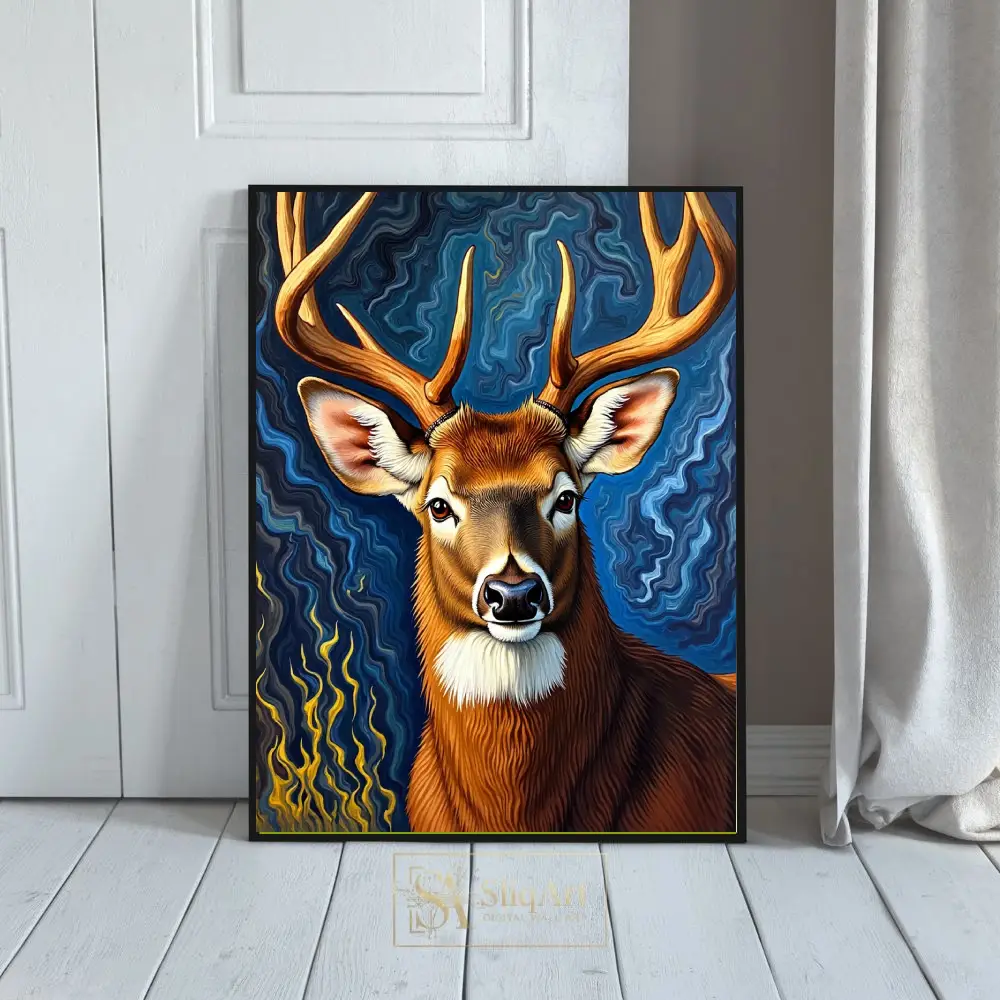 Majestic Buck in Swirling Night Sky Canvas Art