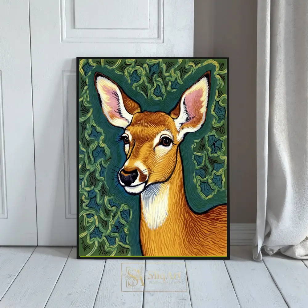 Whimsical Forest Doe Canvas Print | Folk Art Deer Wall Decor