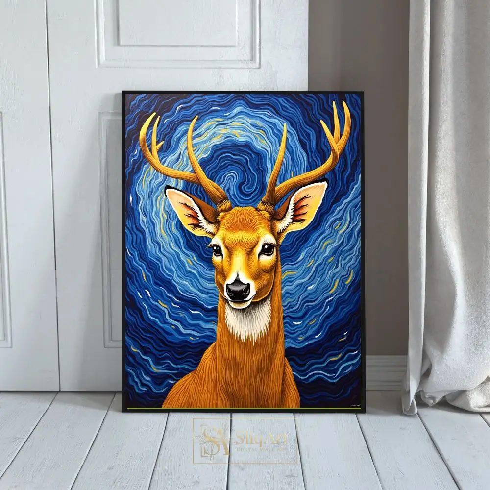 Celestial Stag Impressionist Canvas Art - Modern Wildlife Portrait