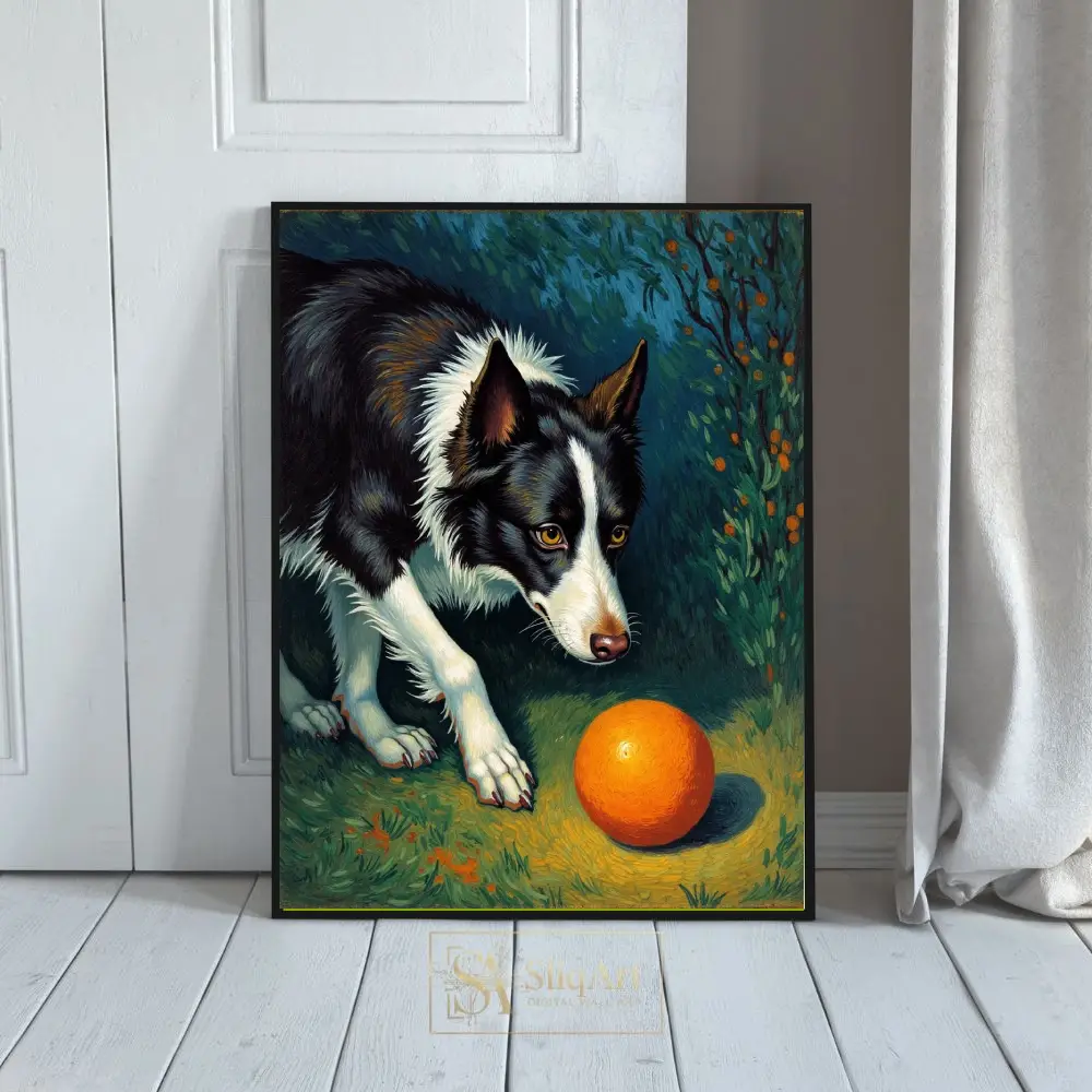 Border Collie and Orange Oil Painting - Vibrant Canine Wall Art