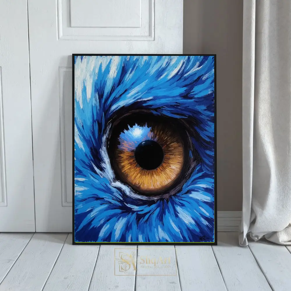 Blue Bird Eye Abstract Painting - Vibrant Wildlife Canvas Wall Art