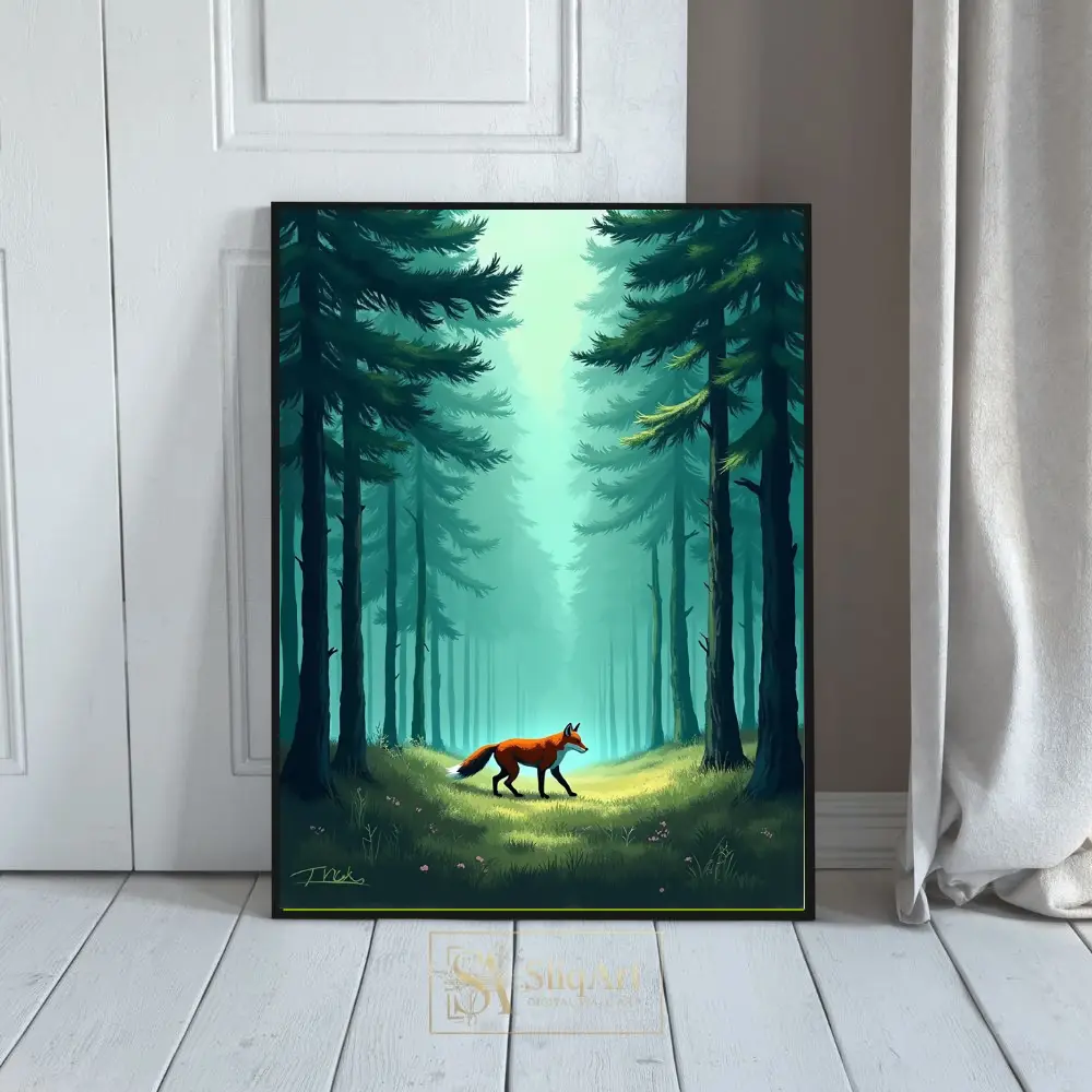 Enchanted Fox in Misty Pine Forest Wall Art