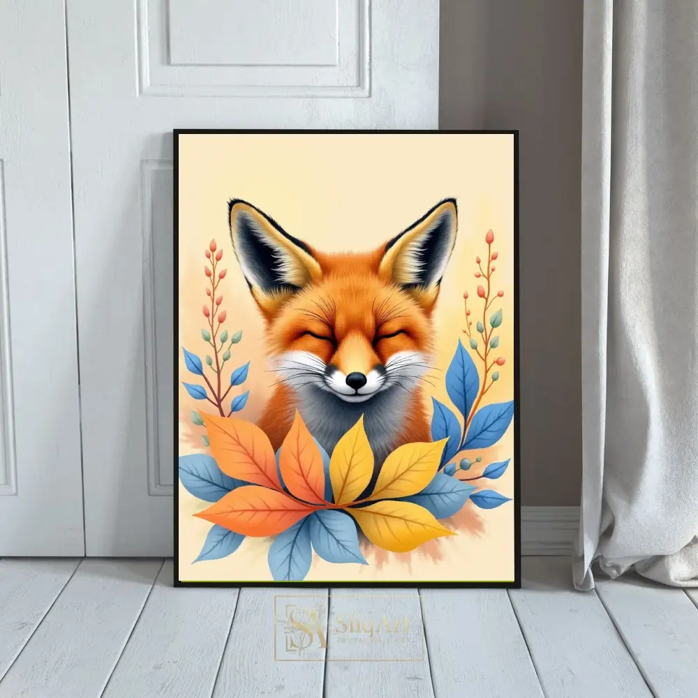Serene Fox Autumn Illustration - Whimsical Woodland Wall Art