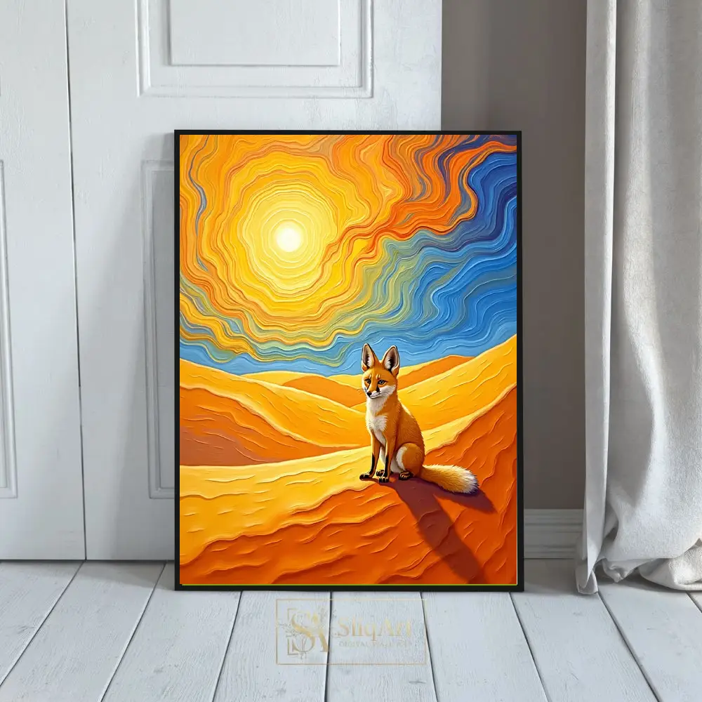 Vibrant Desert Fox Sunburst Impressionist Canvas Art