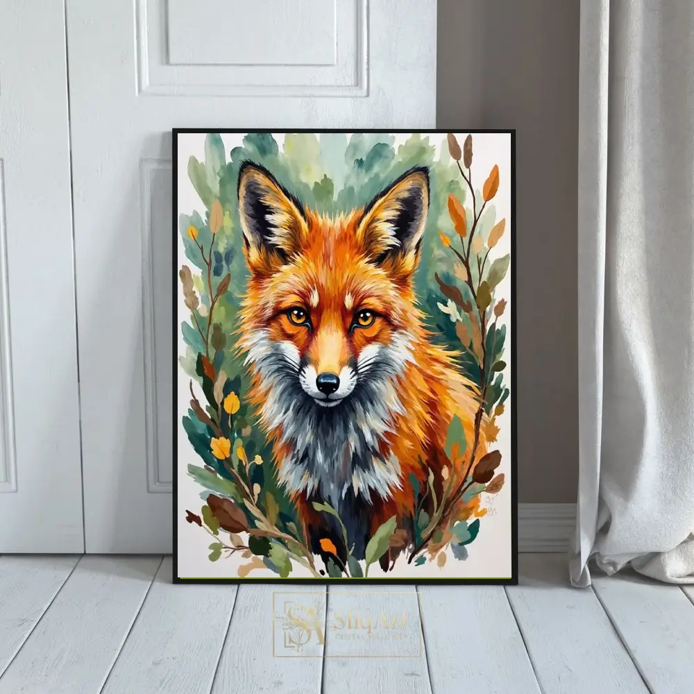 Vibrant Red Fox Portrait - Watercolor Wildlife Wall Art