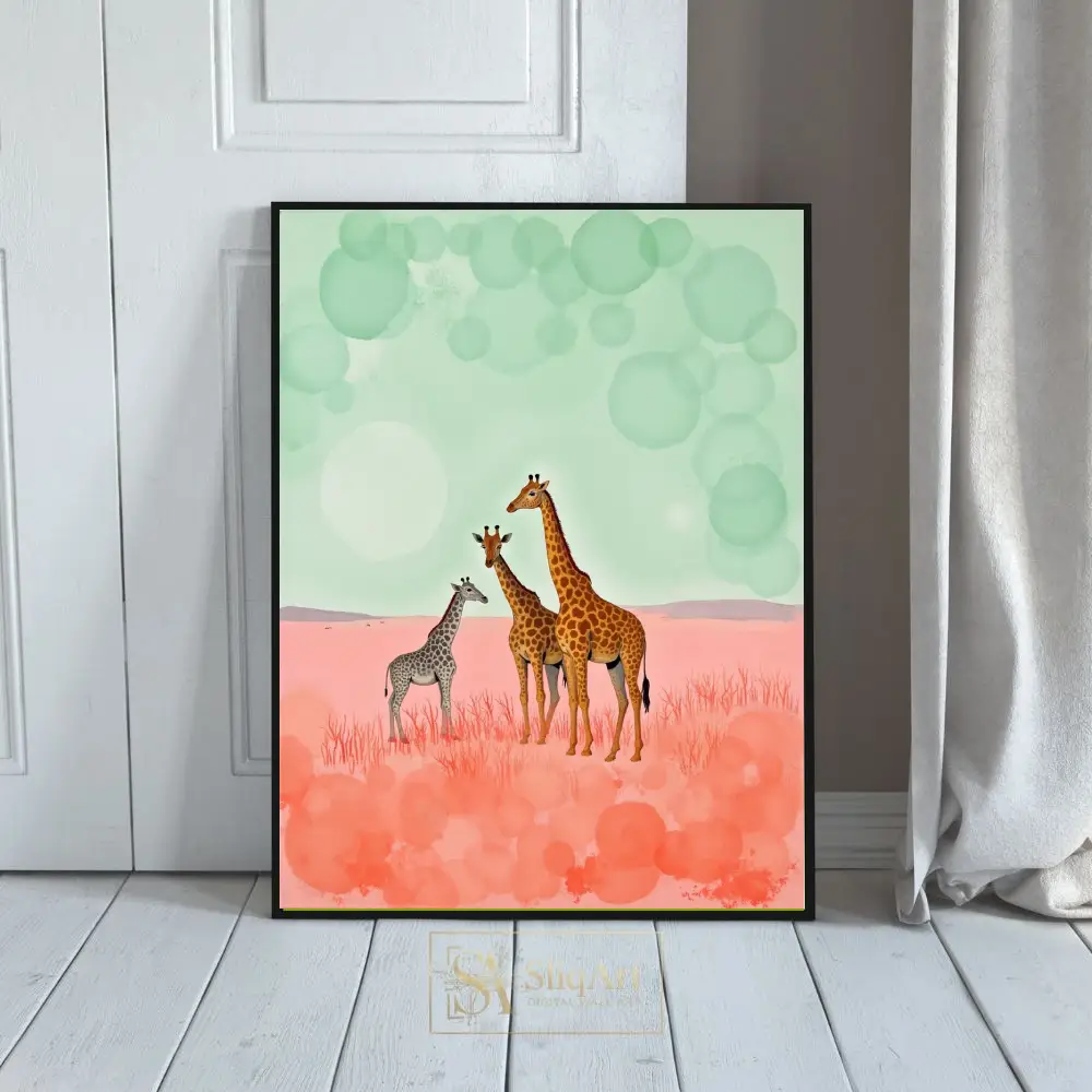 Whimsical Giraffe Family Surreal Savannah Art Print