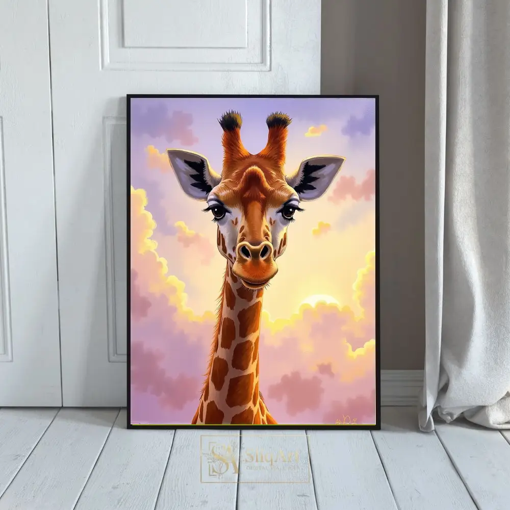 Giraffe Portrait at Sunset Wall Art - Modern Wildlife Illustration