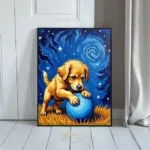 ANI golden puppy paws on blue ball 247