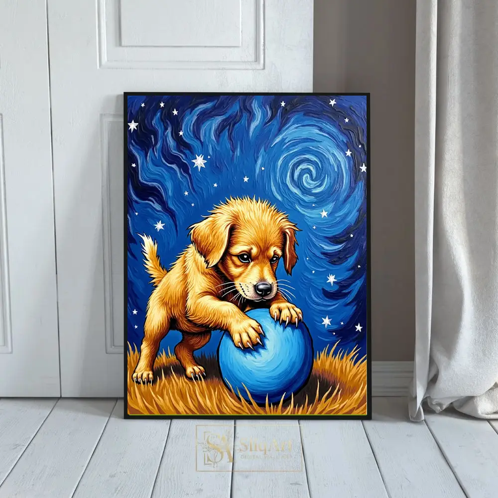 Golden Retriever Puppy Starry Night Wall Art