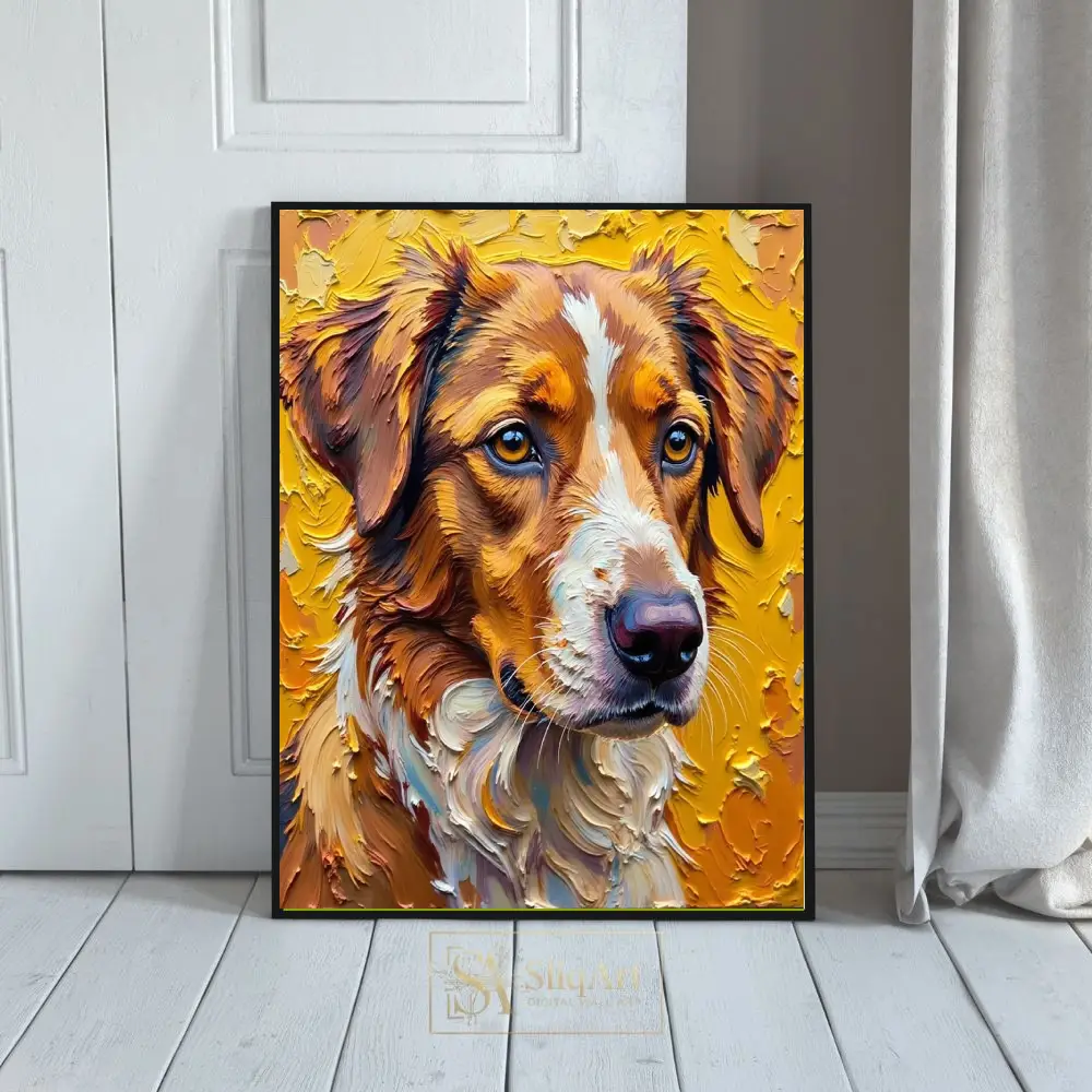 Vibrant Textured Australian Shepherd Portrait - Impasto Dog Wall Art