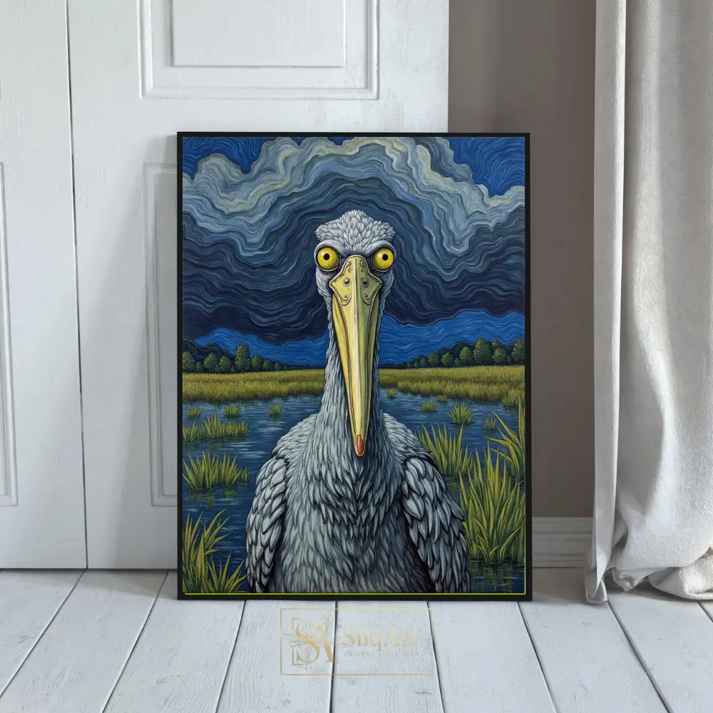 Surreal Stork Marshland Art - Whimsical Avian Portrait