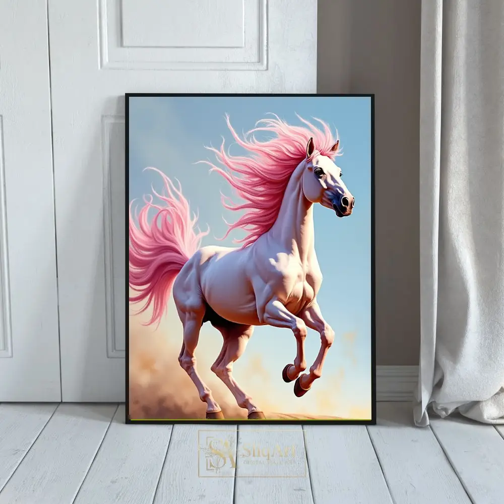 Vibrant Pink Mane White Horse - Modern Fantasy Wall Art