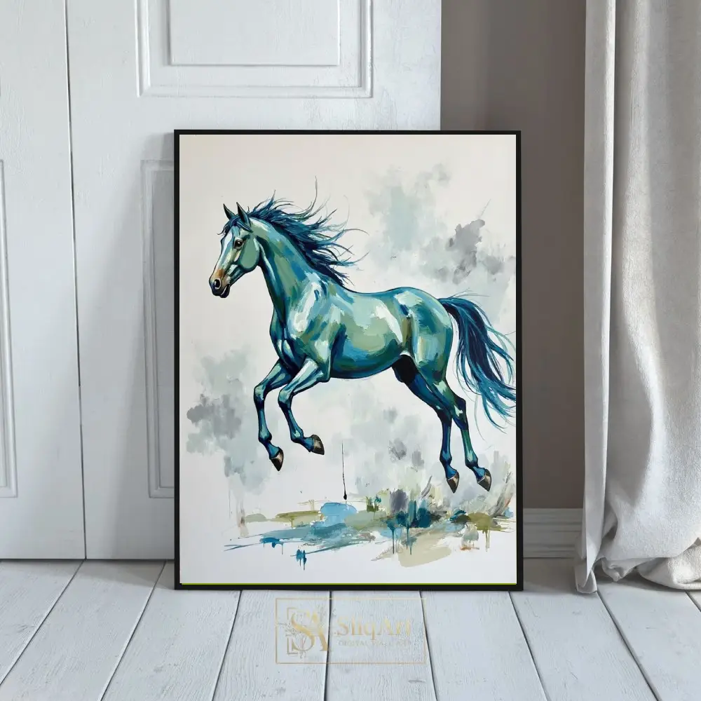 Spirit of Motion - Contemporary Blue Galloping Horse Canvas Art