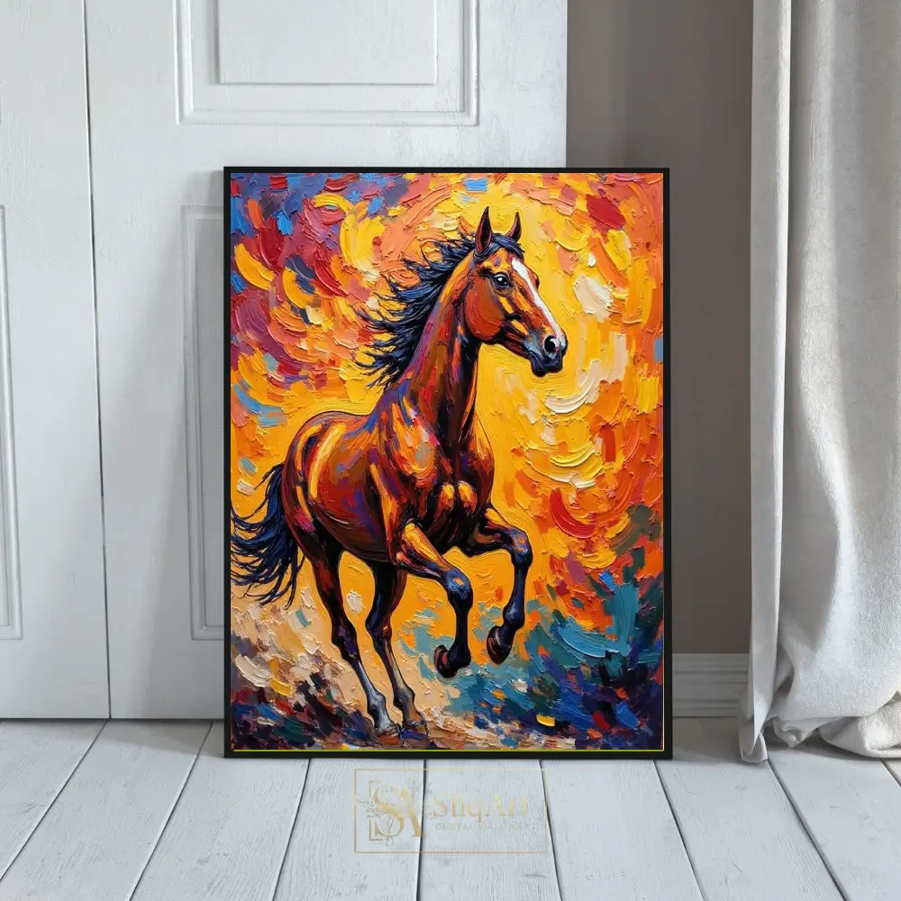 Vibrant Impasto Horse Canvas Art - Energetic Stallion Painting