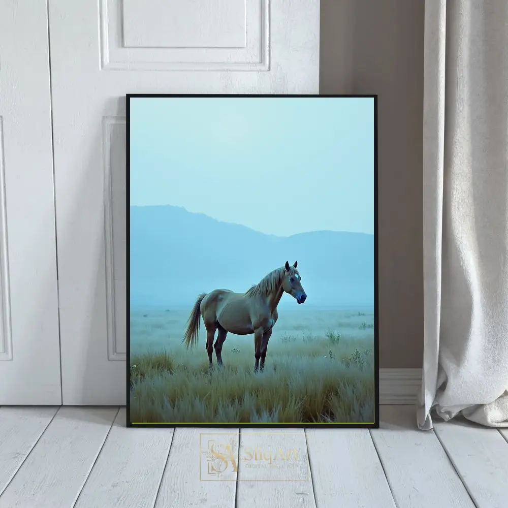 Serene Horse in Misty Landscape - Equine Fine Art Print