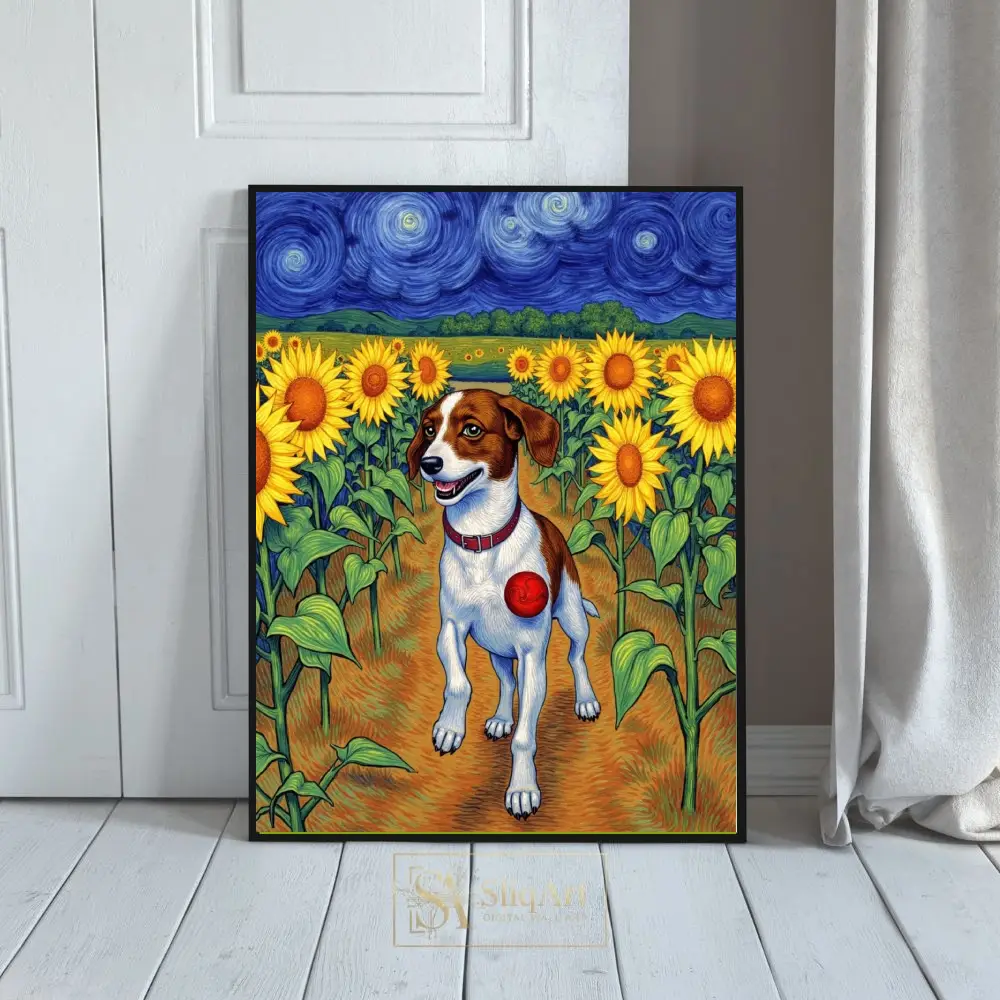 ANI-jack-russell-terrier-dog-walking-in-field-with-sunflowers-279-01 ANI jack russell terrier dog walking in field with sunflowers 279