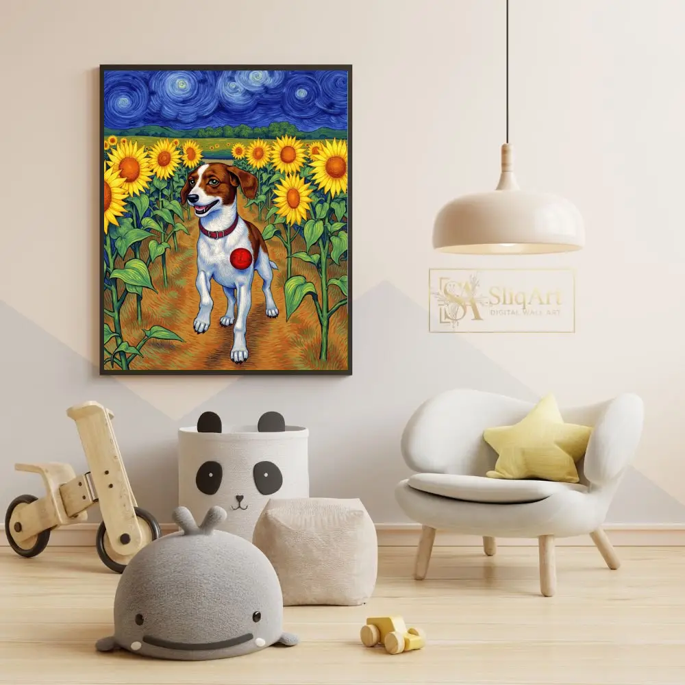 ANI-jack-russell-terrier-dog-walking-in-field-with-sunflowers-279-05 ANI jack russell terrier dog walking in field with sunflowers 279