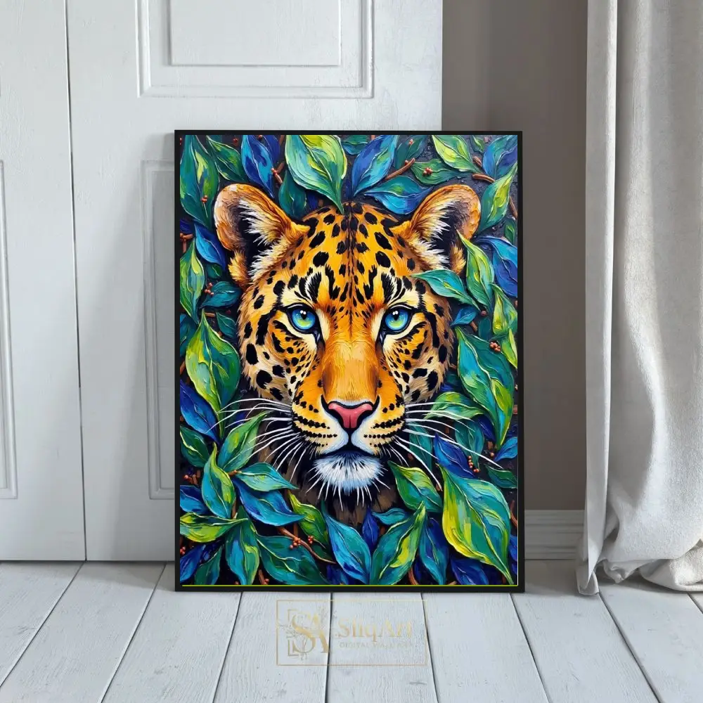 Vibrant Leopard Jungle Portrait - Impasto Textured Wildlife Wall Art
