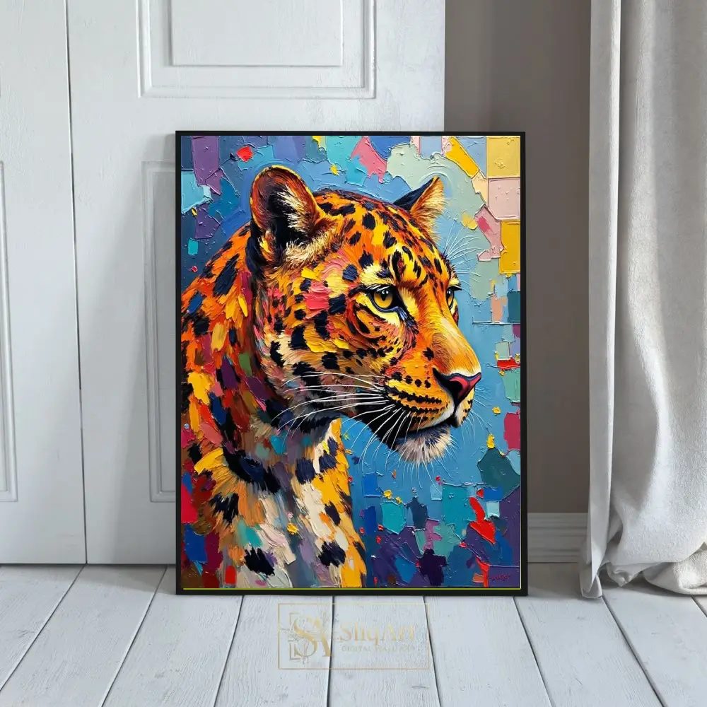 Vibrant Abstract Leopard Portrait - Colorful Impasto Wildlife Wall Art