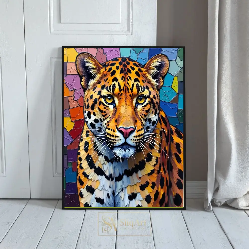 Vibrant Jaguar Mosaic Wall Art - Colorful Big Cat Canvas Print