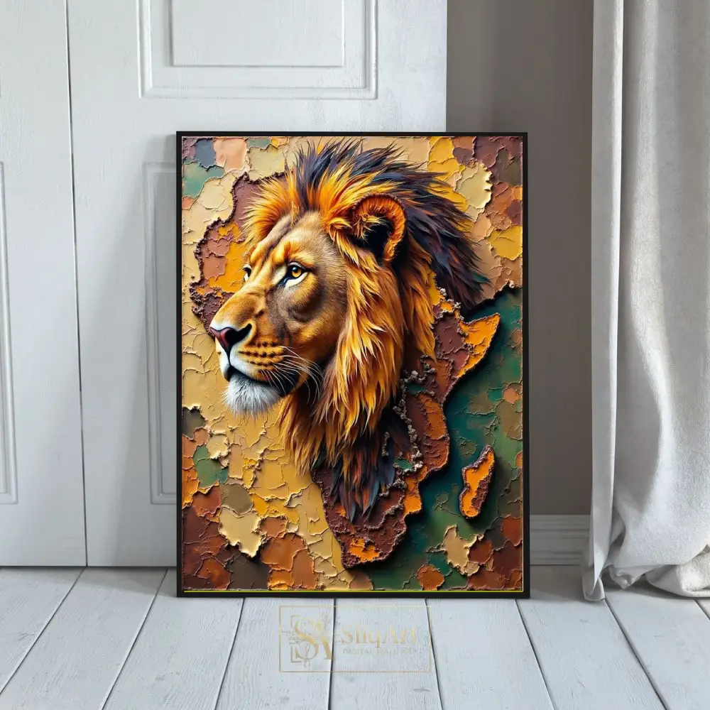 Majestic Lion and Africa Map Textured Wall Art