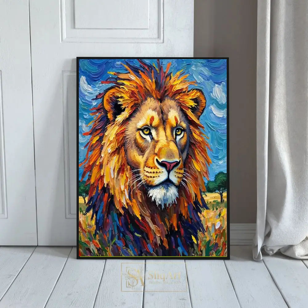 Majestic Lion Portrait Impressionist Impasto Canvas Wall Art
