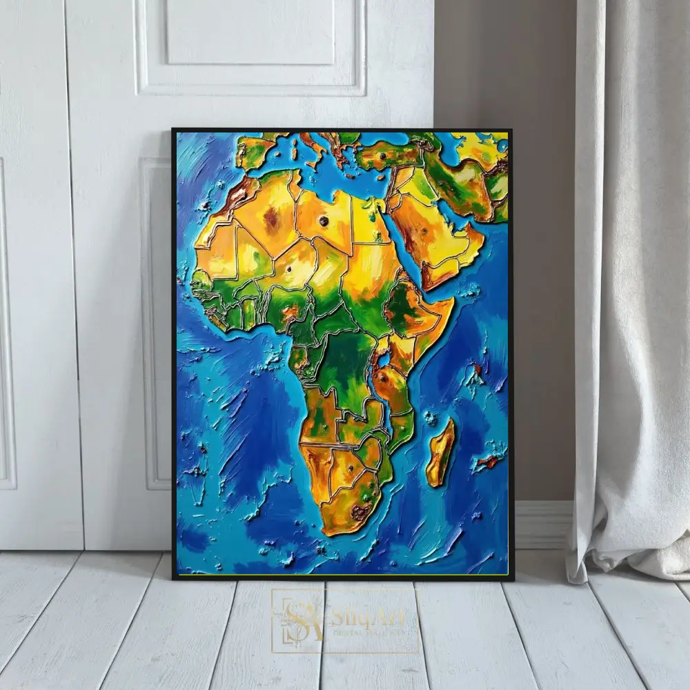 Vibrant Textured Africa Map Impasto Wall Art