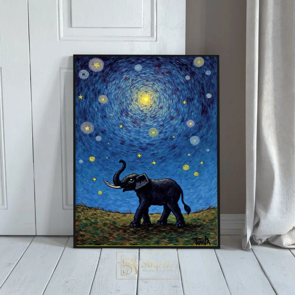Celestial Elephant Starry Night Canvas Art