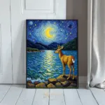 ANI moonlit deer by lake 318