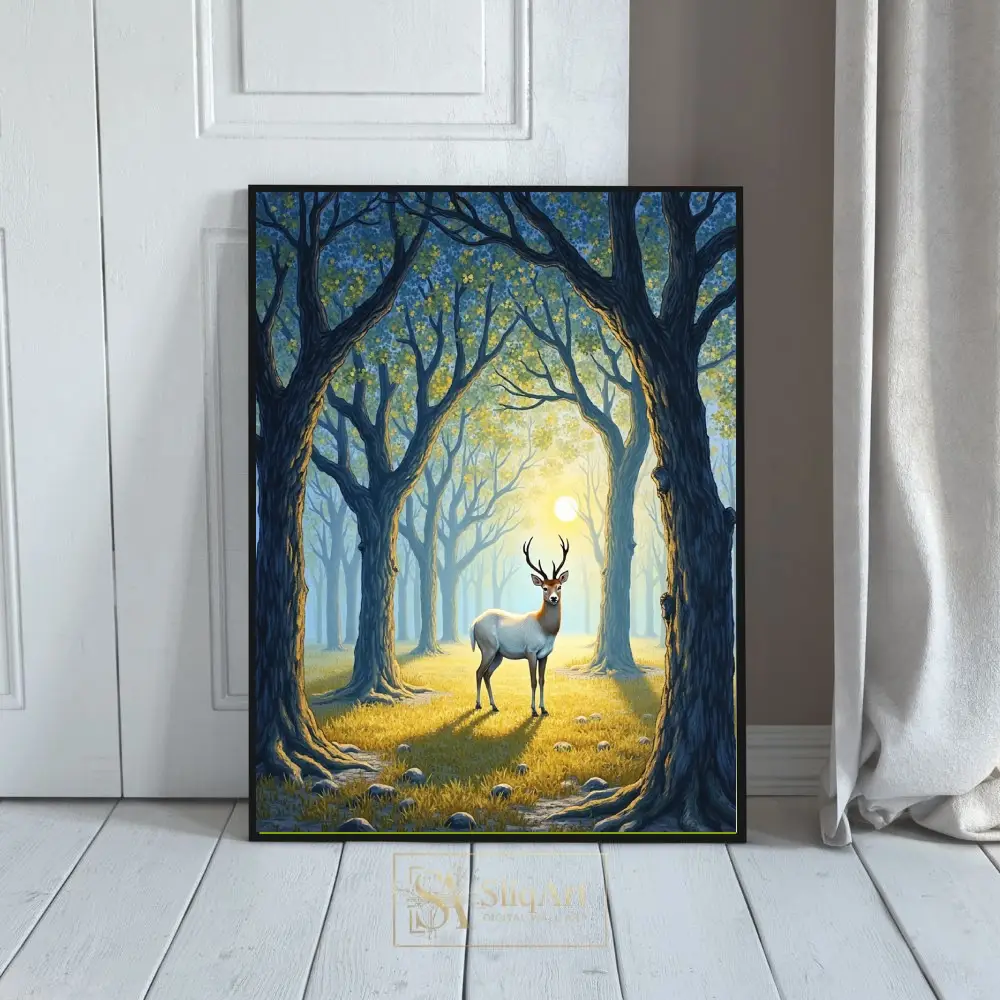 Majestic Stag in Sun-Drenched Enchanted Forest Canvas Print