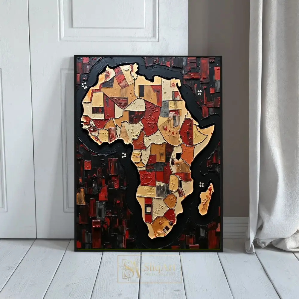 Abstract Africa Map Canvas Art - Textured Earth Tones & Red