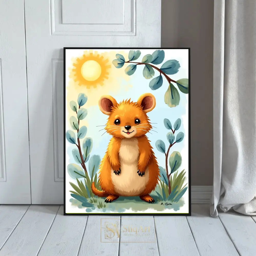 Cheerful Golden Hamster Wall Art - Whimsical Animal Illustration