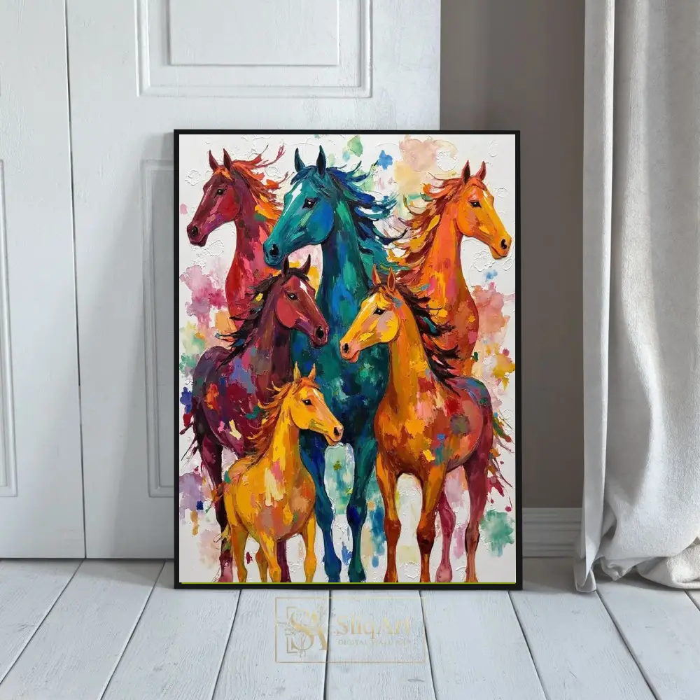Vibrant Herd Abstract Horse Canvas Art - Colorful Equine Impasto Painting