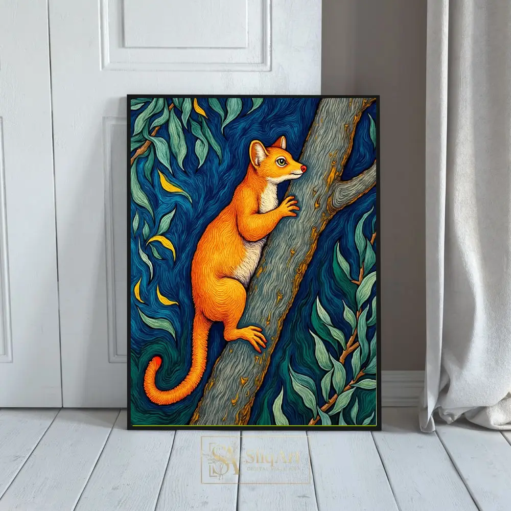 Golden Possum Australian Wildlife Art Print - Textured Illustrative Wall Decor