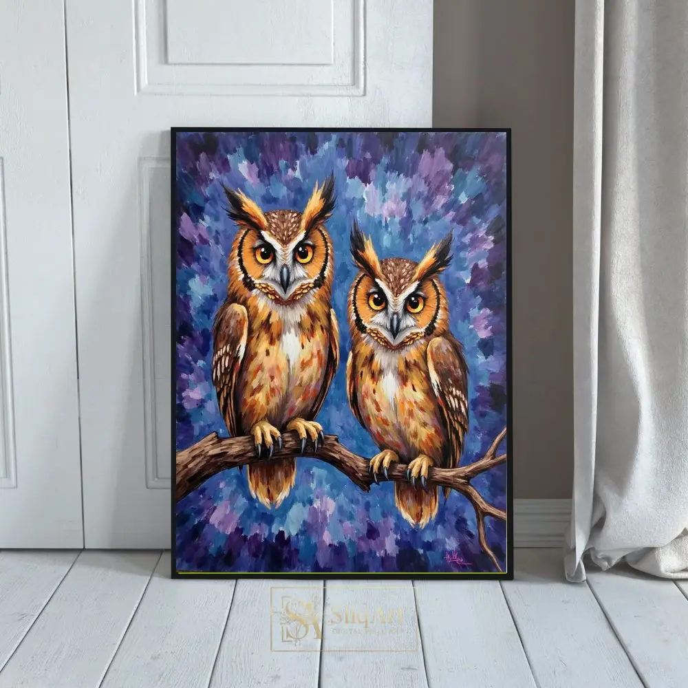 Vibrant Wise Owls Impressionist Wildlife Wall Art