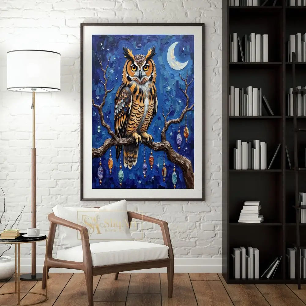 ANI-owl-on-a-branch-with-a-blue-night-sky-336-04 ANI owl on a branch with a blue night sky 336