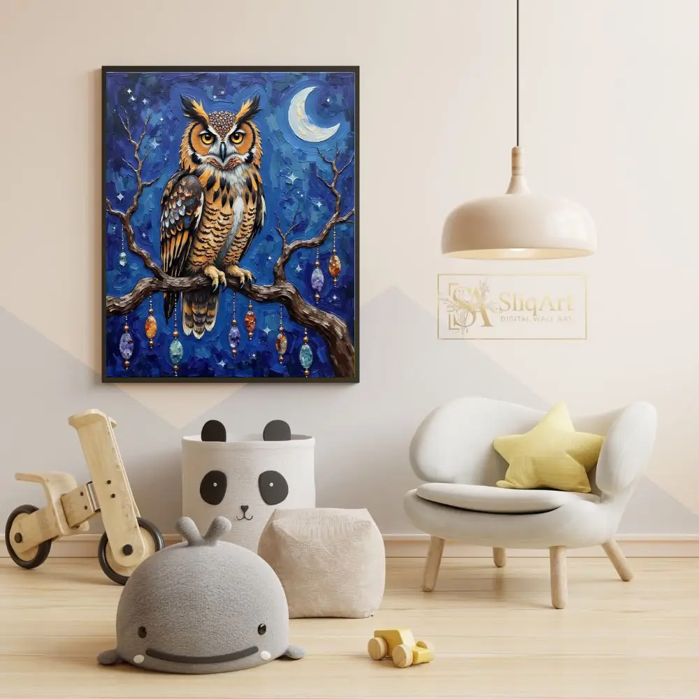 ANI-owl-on-a-branch-with-a-blue-night-sky-336-05 ANI owl on a branch with a blue night sky 336