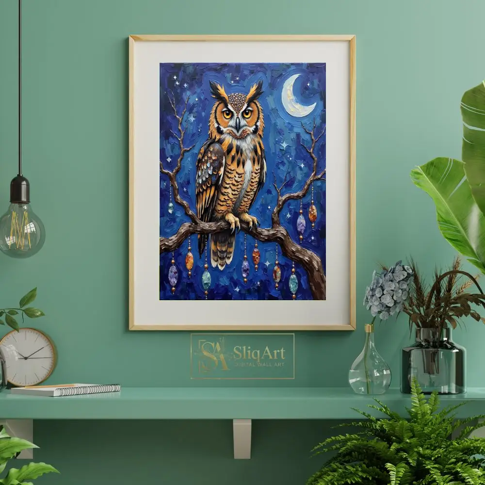 ANI-owl-on-a-branch-with-a-blue-night-sky-336-06 ANI owl on a branch with a blue night sky 336