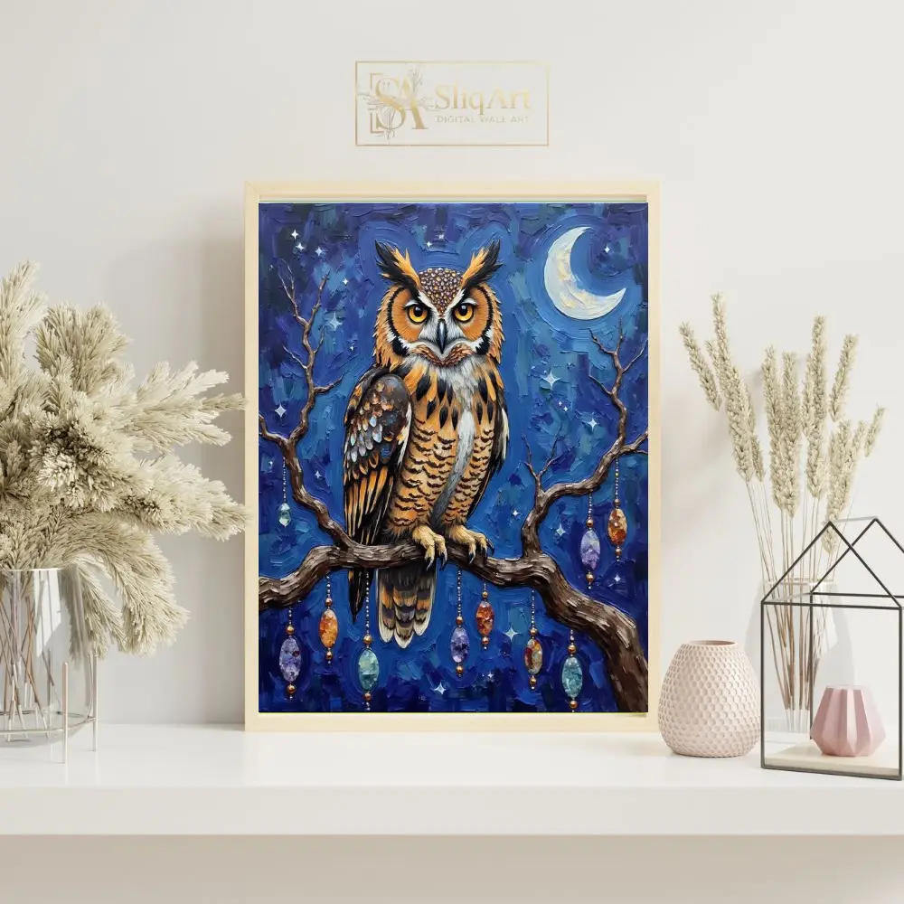 ANI-owl-on-a-branch-with-a-blue-night-sky-336-07 ANI owl on a branch with a blue night sky 336