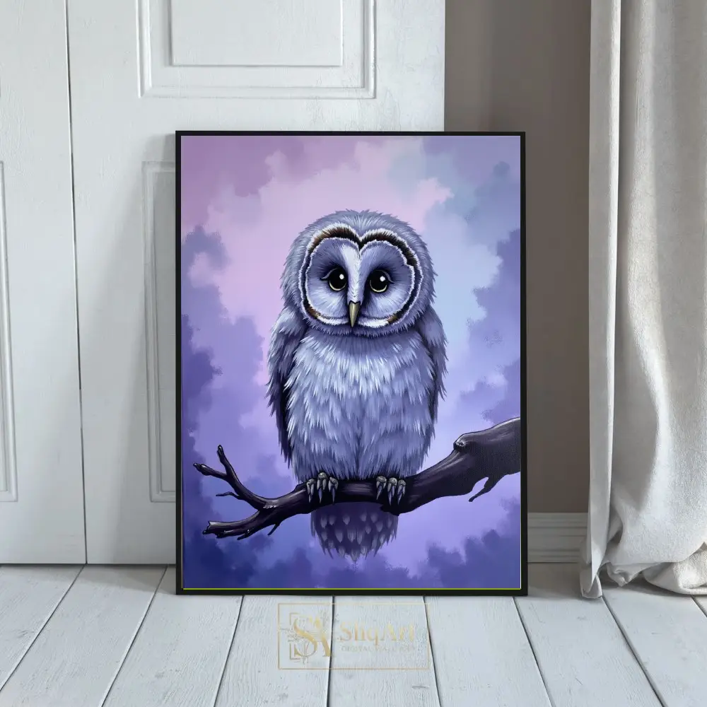 Whimsical Purple Owl Canvas Wall Art - Enchanted Forest Decor