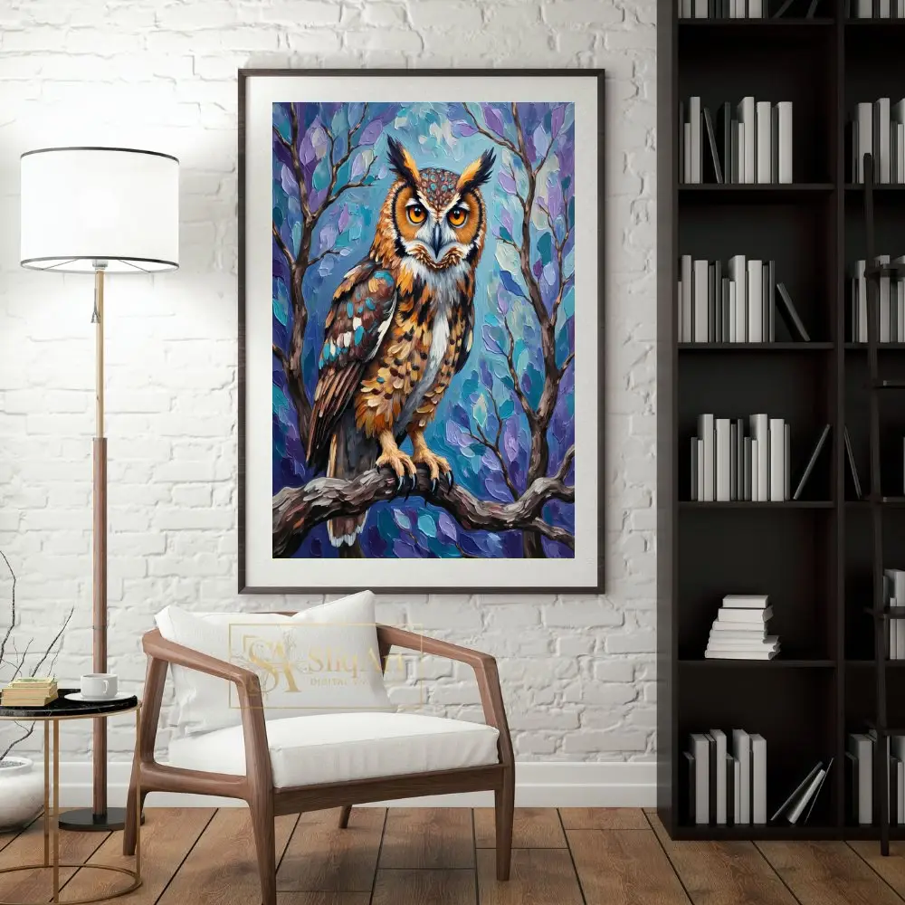 ANI-owl-on-branch-art-print-338-04 ANI owl on branch art print 338