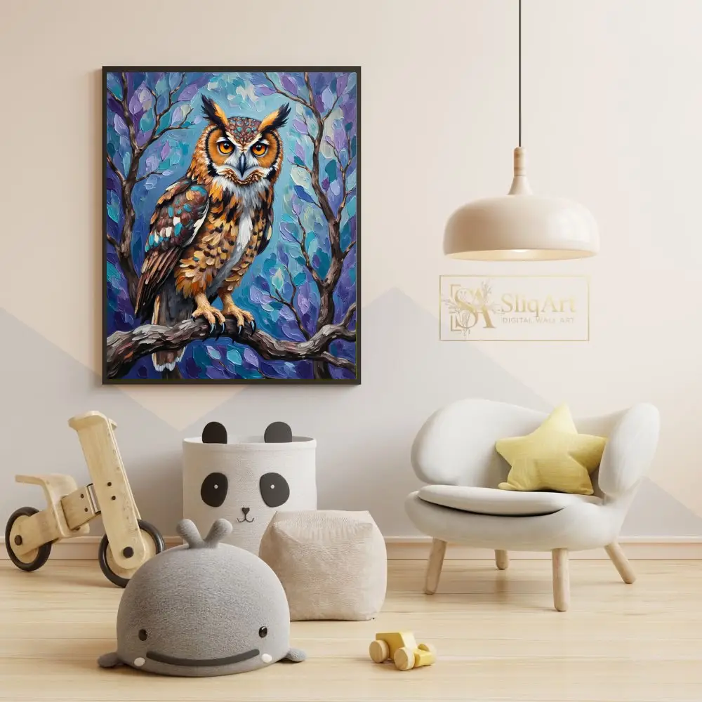 ANI-owl-on-branch-art-print-338-05 ANI owl on branch art print 338