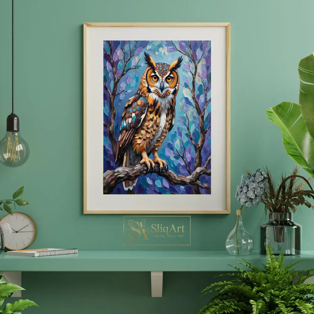 ANI-owl-on-branch-art-print-338-06 ANI owl on branch art print 338