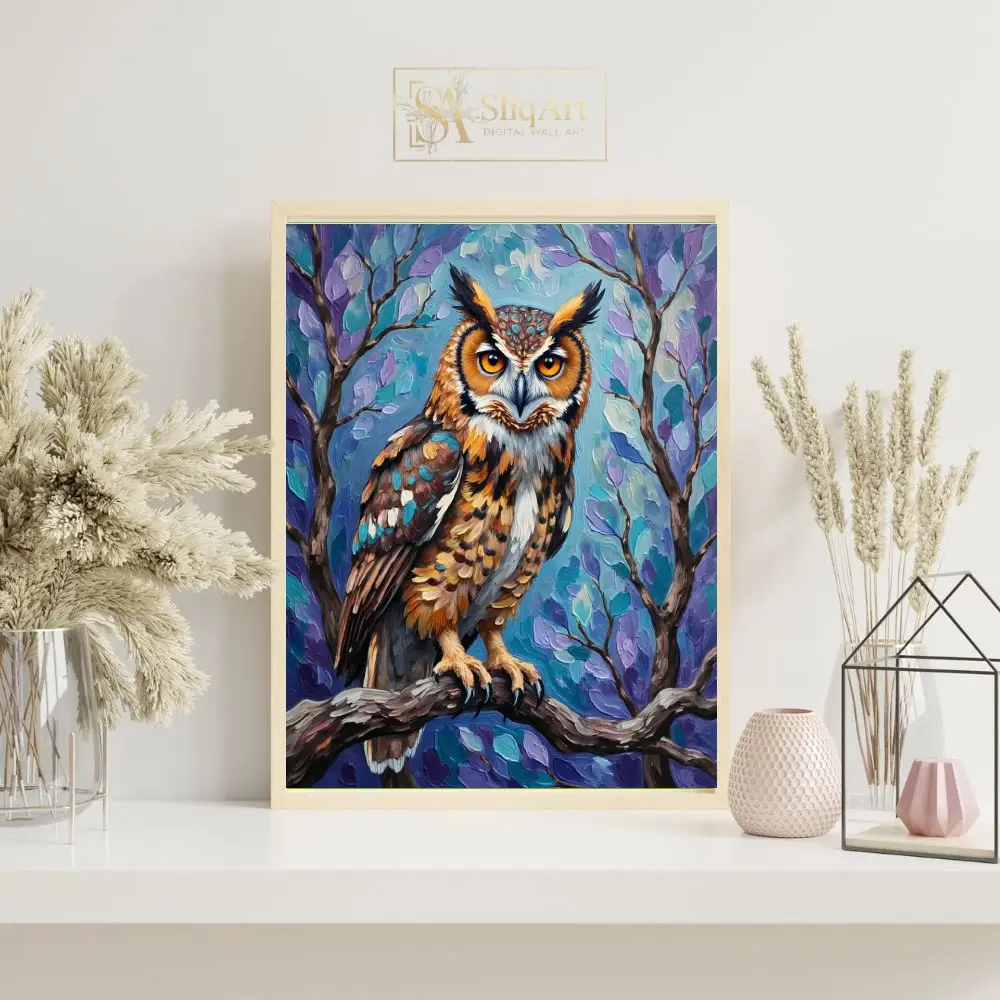 ANI-owl-on-branch-art-print-338-07 ANI owl on branch art print 338